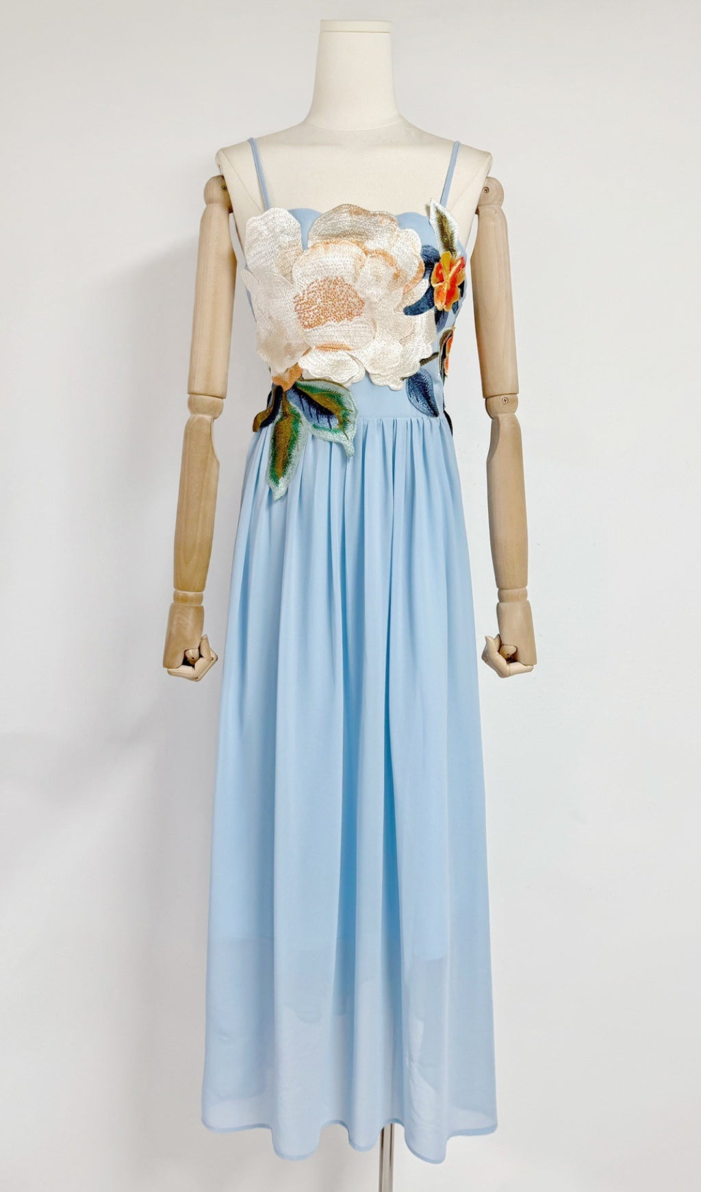 Emanuele Blue Flower Embroidery Maxi Dress