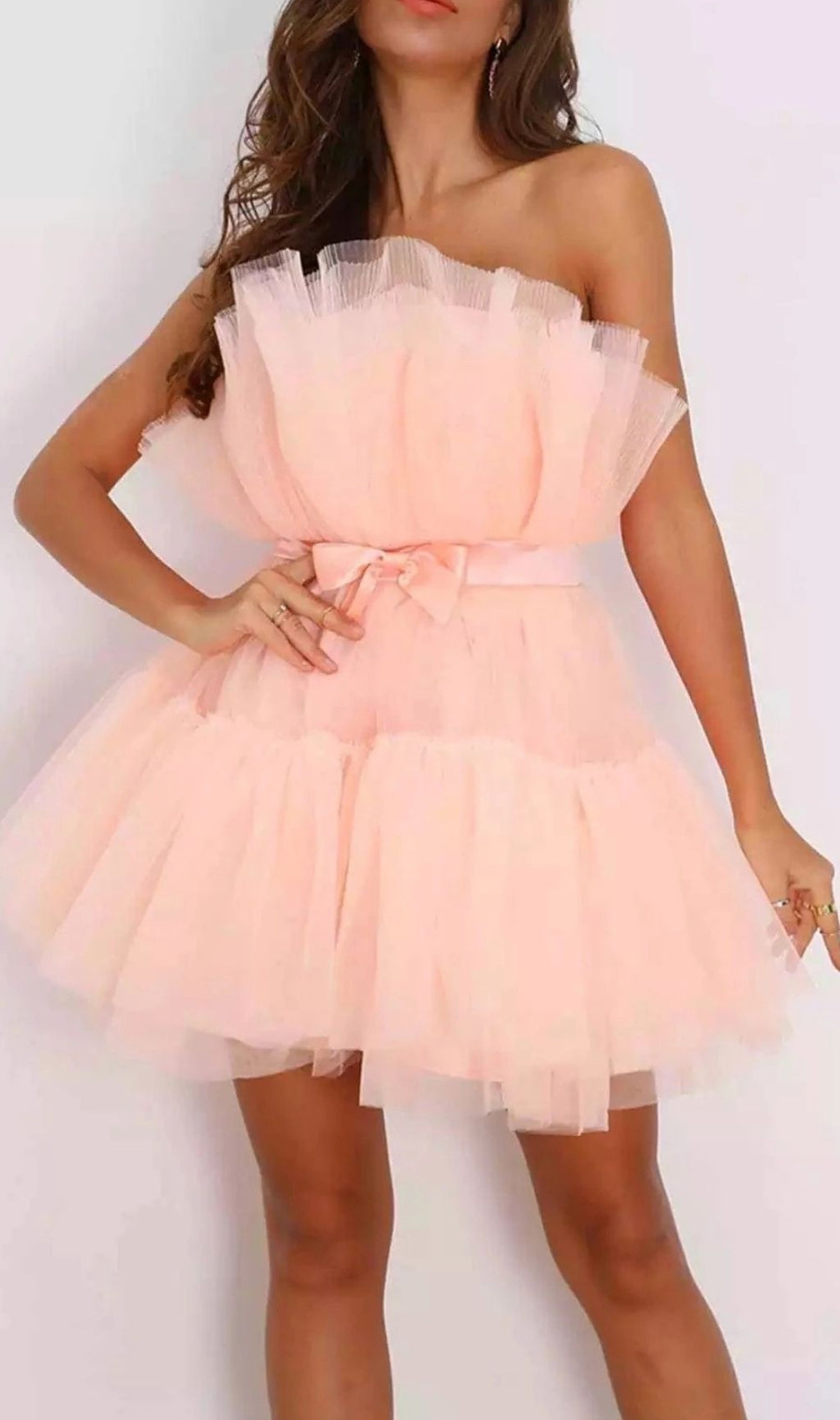 Frederica Bow-Accent Waist-Cinched Strapless Dress