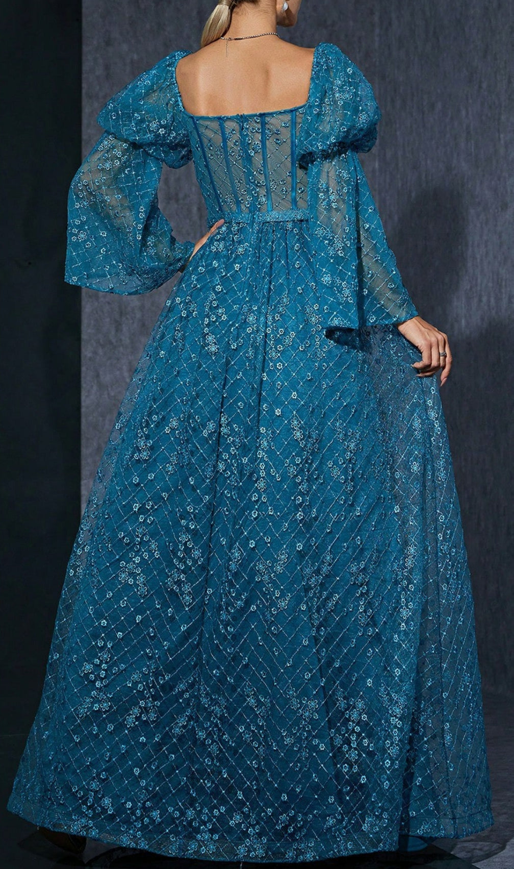 Dita Blue Corset Floral Embroidery Maxi Dress