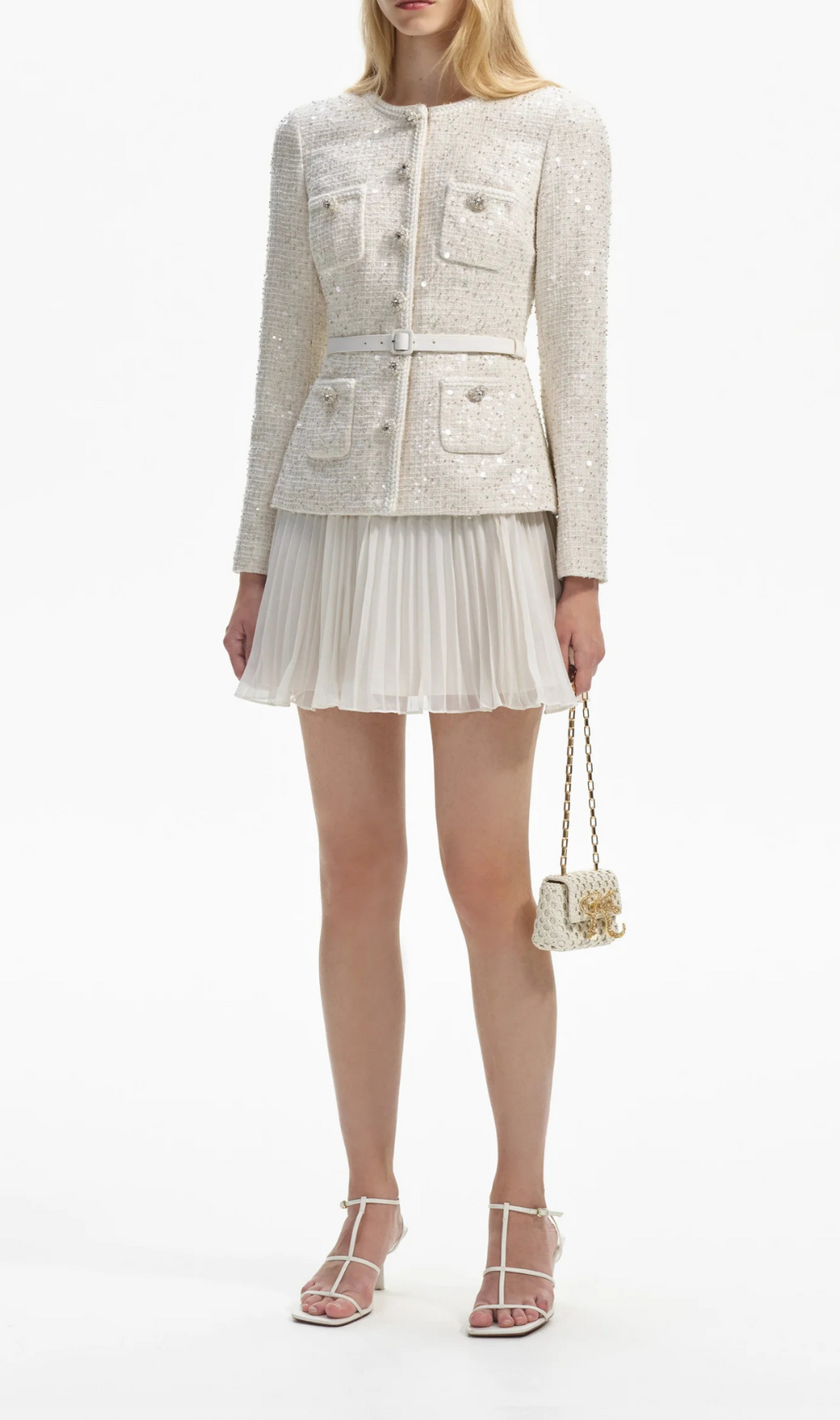 Azhar Cream Sequin Mini Dress