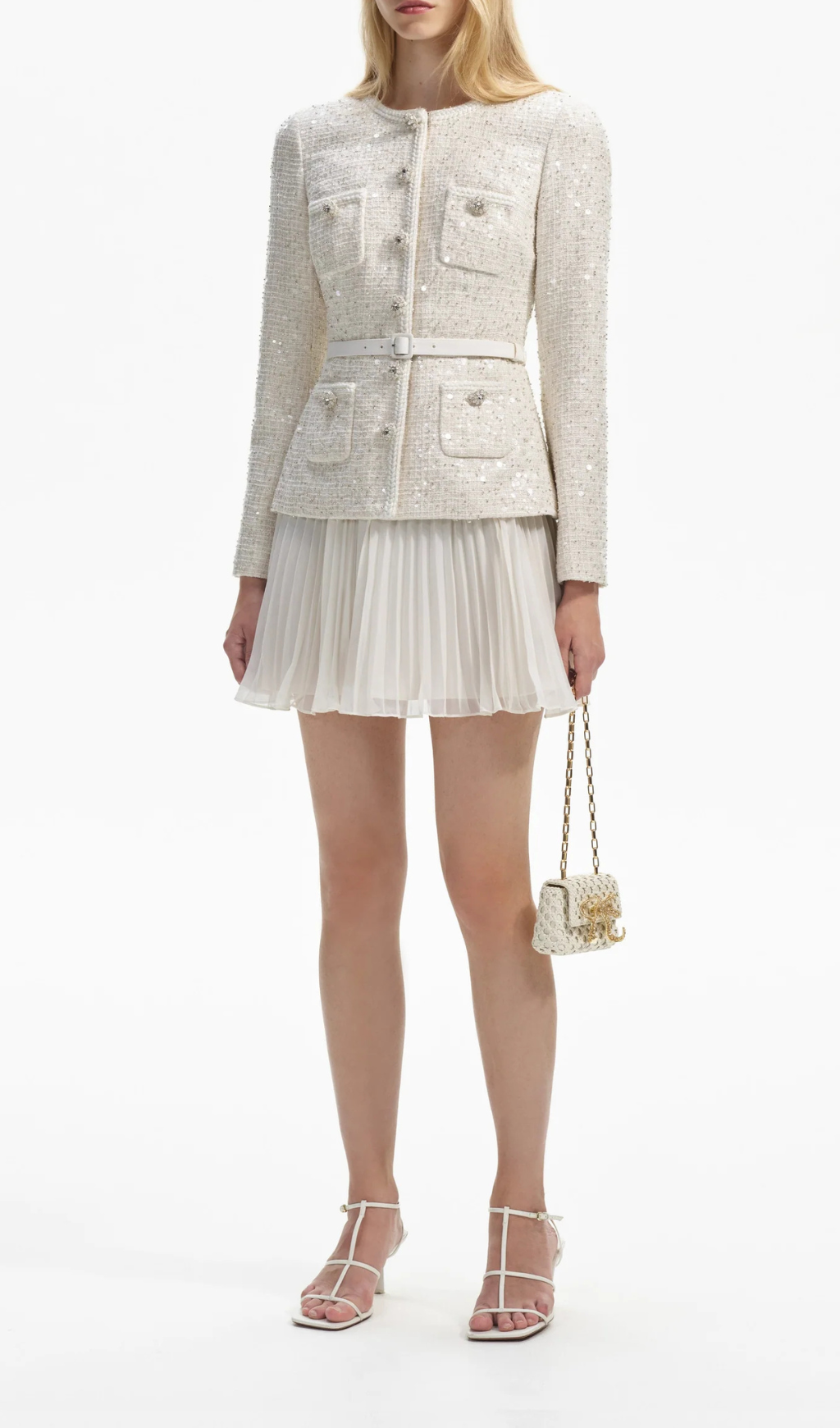 Azhar Cream Sequin Mini Dress