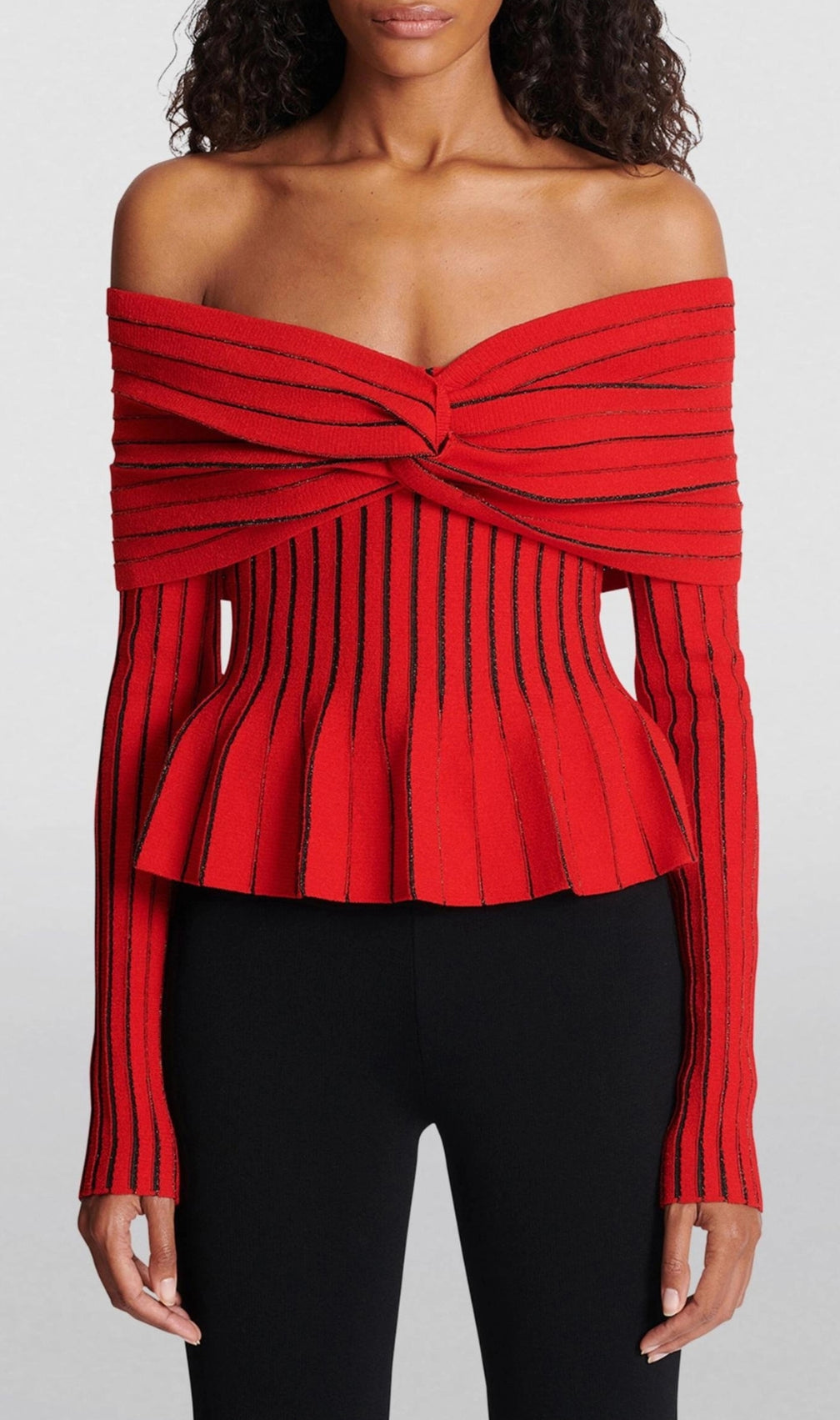Esther Knit Stripe Ruched Off-Shoulder Top