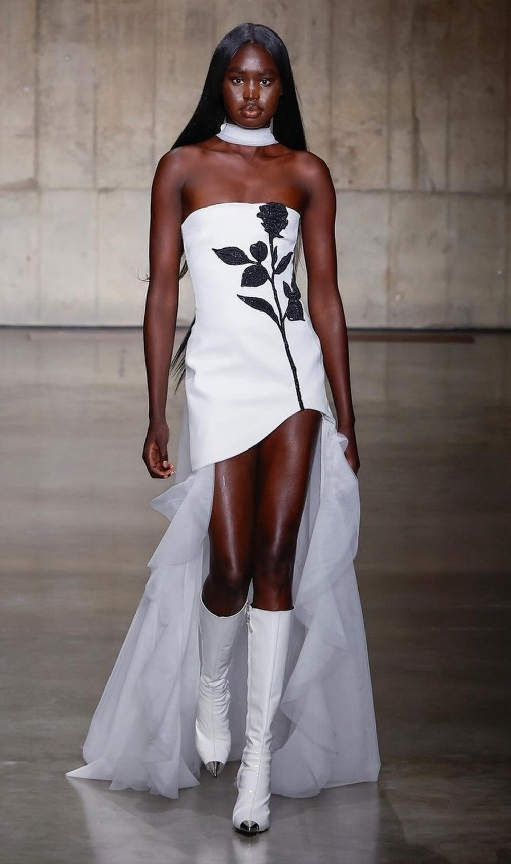Becky White Strapless Rose Diamond Mesh Dress