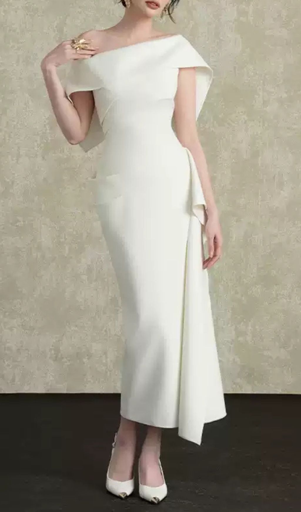 Gale White Pleated Midi Dress