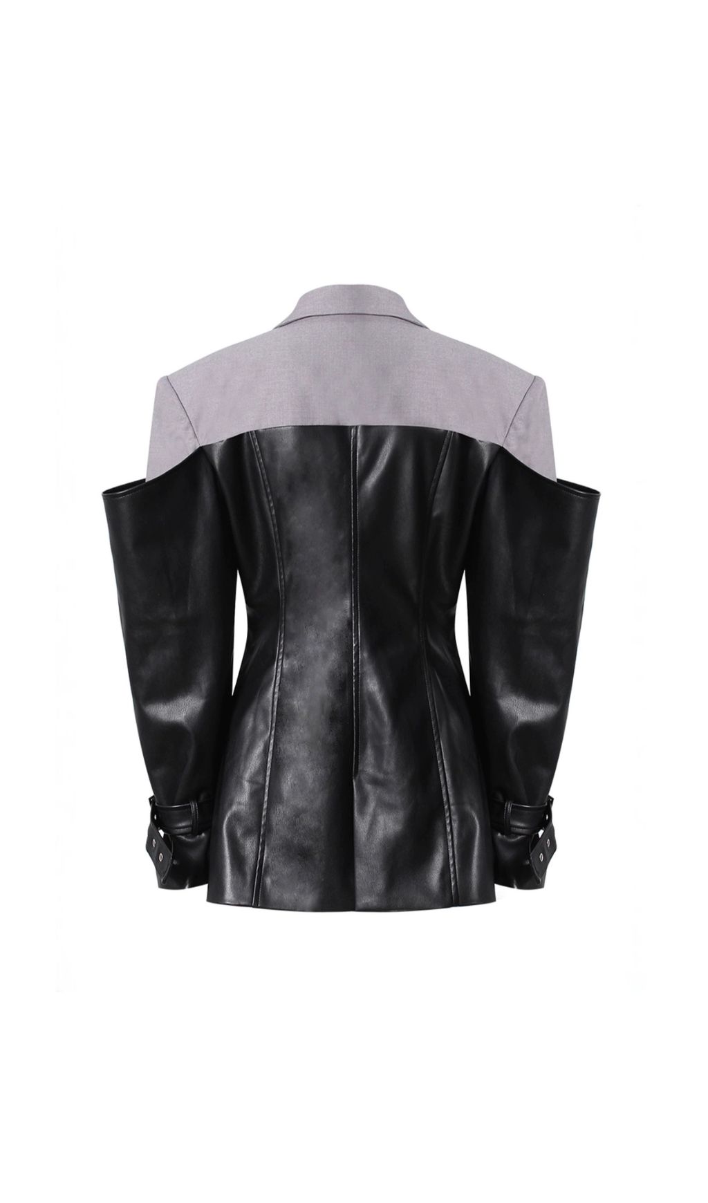 Ianthe Two-Tone Edgy PU Leather Statement Blazer Jacket for Women
