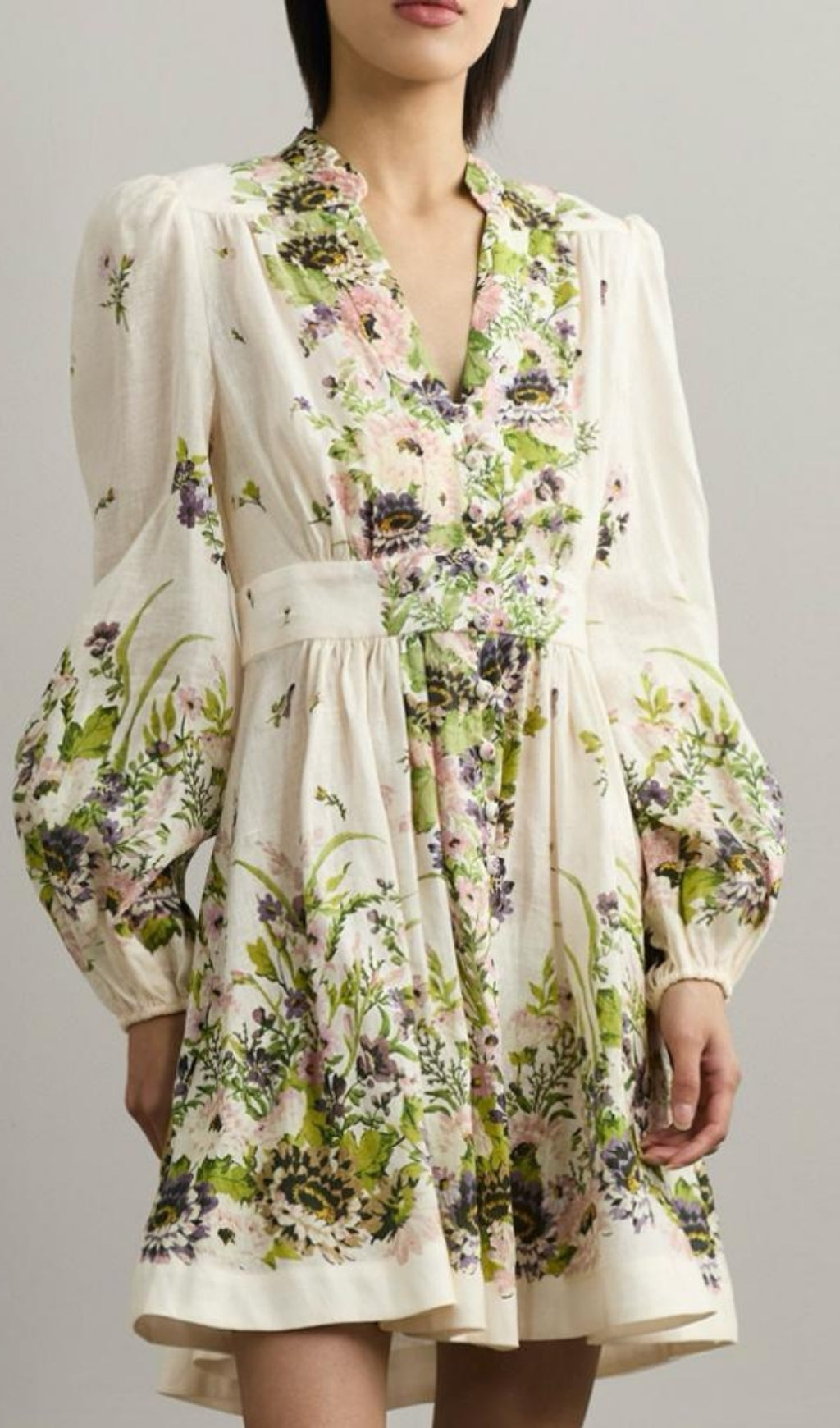 Edaline Floral Printed Long Sleeve Mini Dress