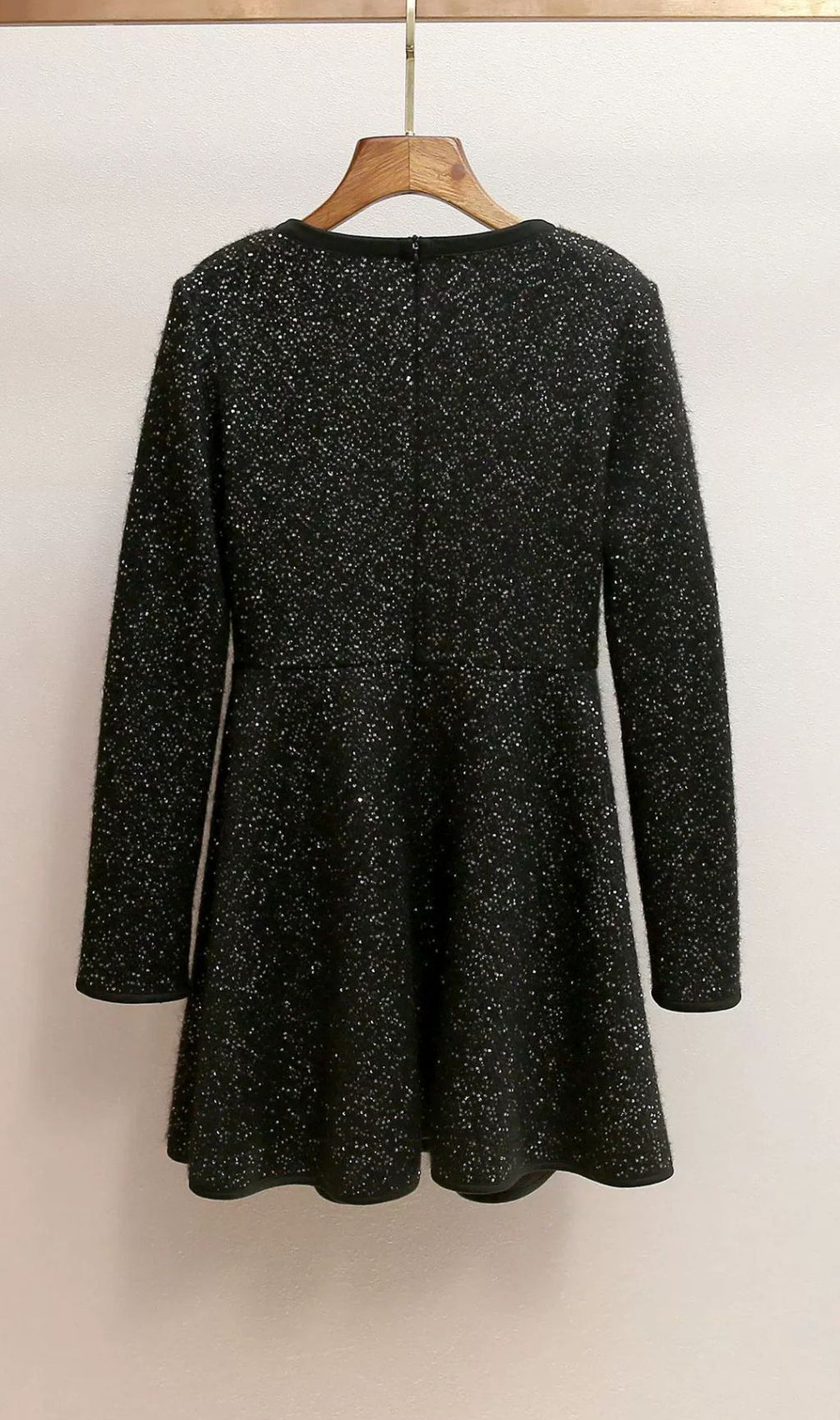 Dazzling Black Sequin Knit Mini Dress with Chic Bow Cut-Out