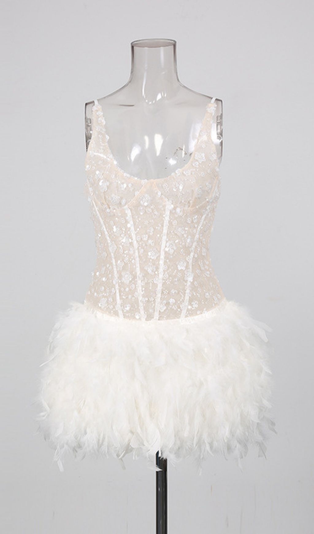 Kera Dazzling Floral Sequin Feather Mini Dress - Glamorous Party & Event Wear
