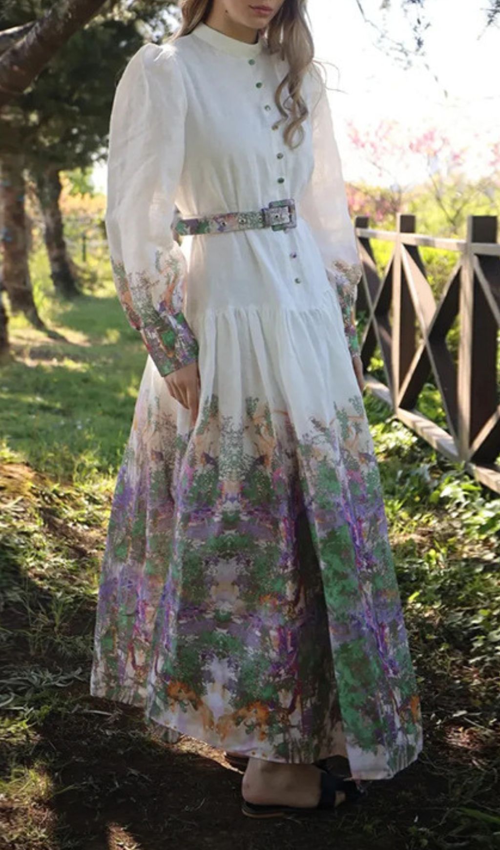 Huela Artistic Flow Maxi Dress | Vibrant Print Long Sleeve for Women