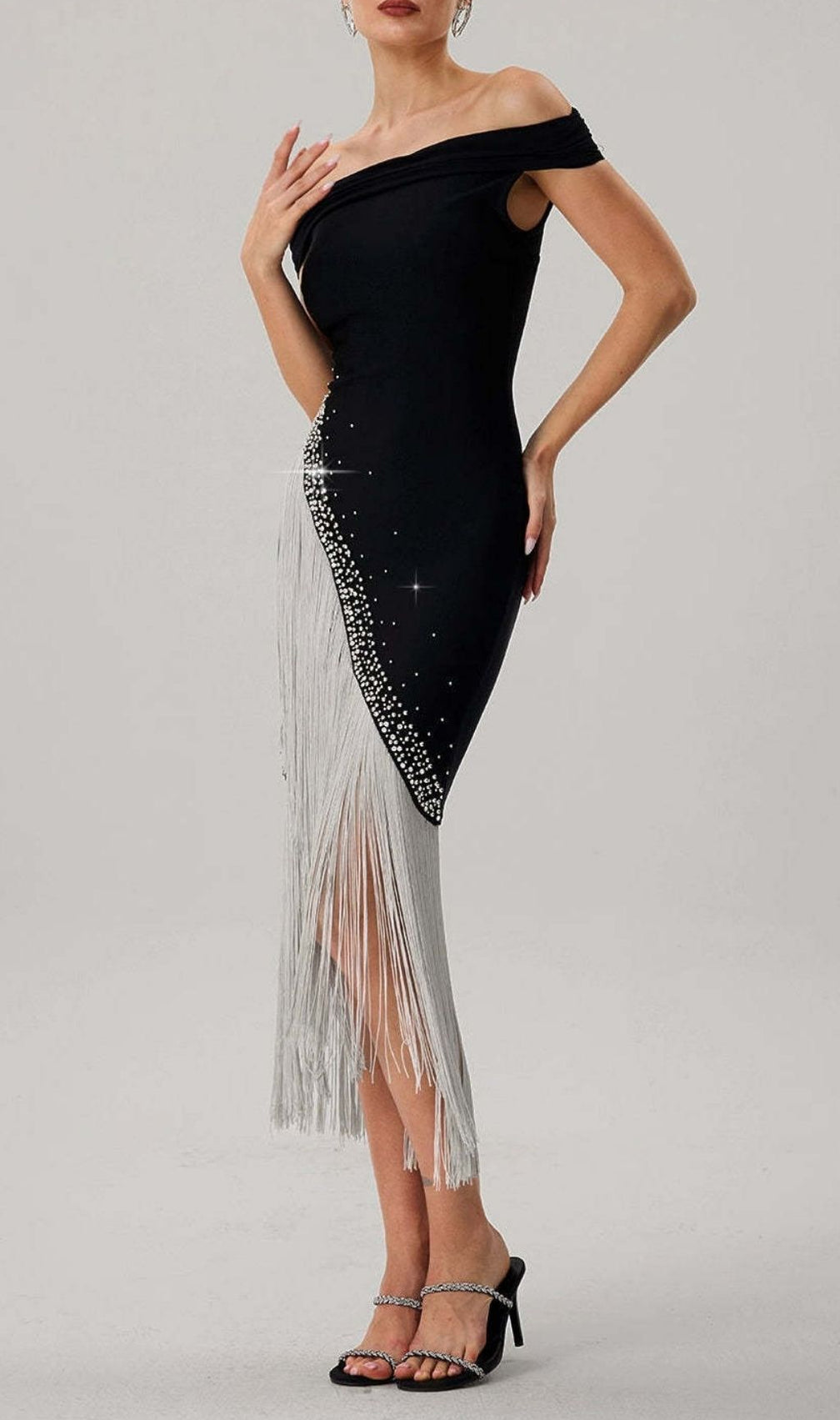Koda Silver Tassel Diamante Bandage Midi Dress