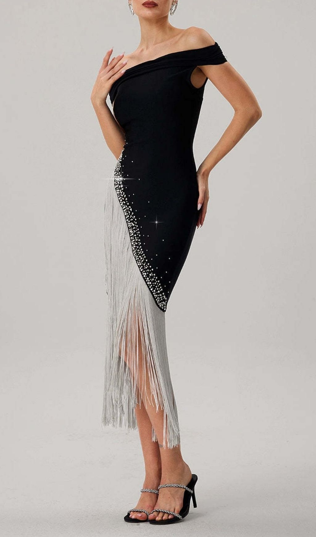 Koda Silver Tassel Diamante Bandage Midi Dress