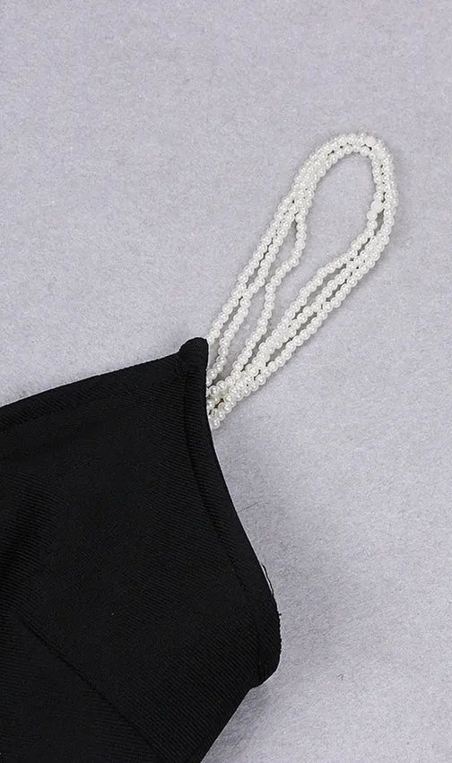 Black V Neck Spaghetti Bandage Midi Dress