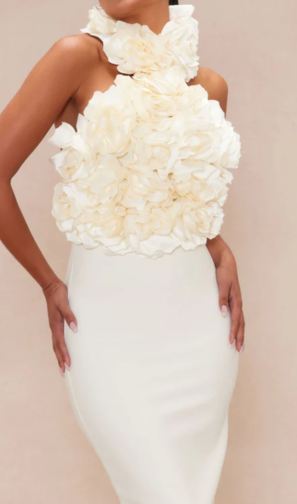 Halter Floral Midi Dress White