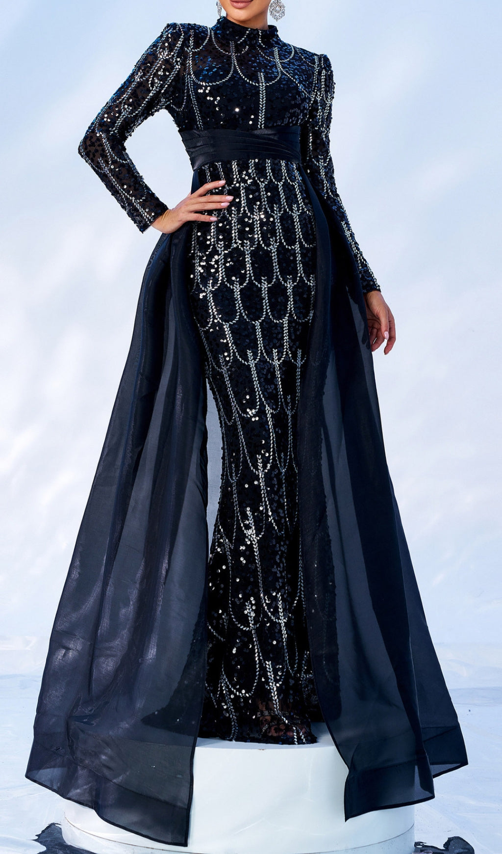 Concha Black Sequin Long Sleeve Maxi Dress