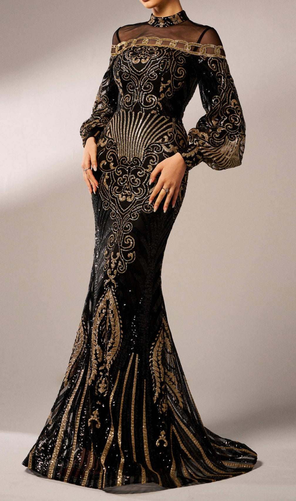 Caro Black Long Sleeve Sequin Maxi Dress