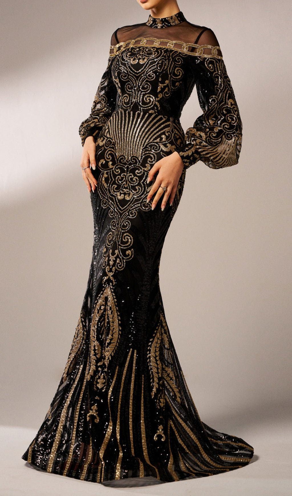 Caro Black Long Sleeve Sequin Maxi Dress