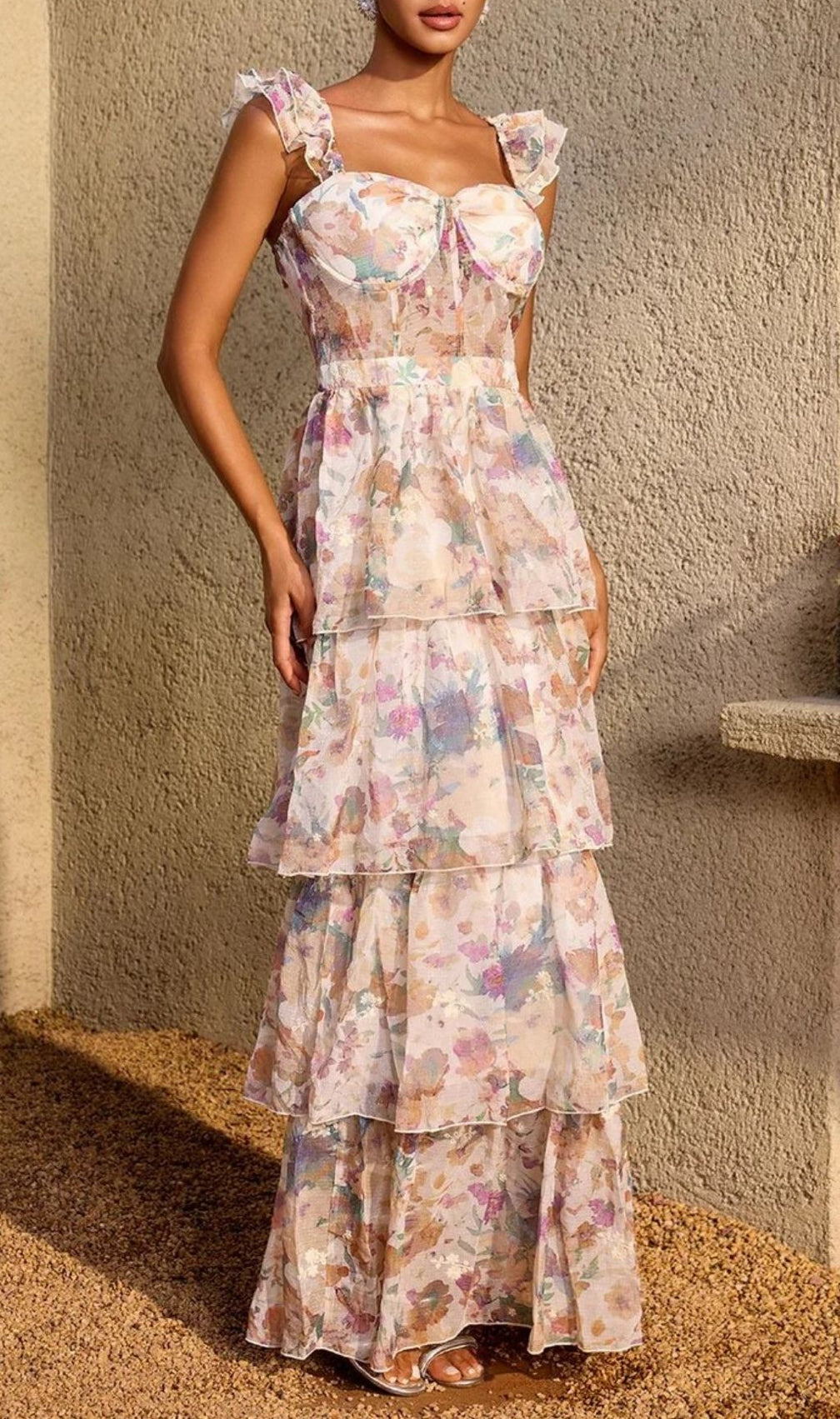 Phaevric Sleeveless Printed Tiered Maxi Dress
