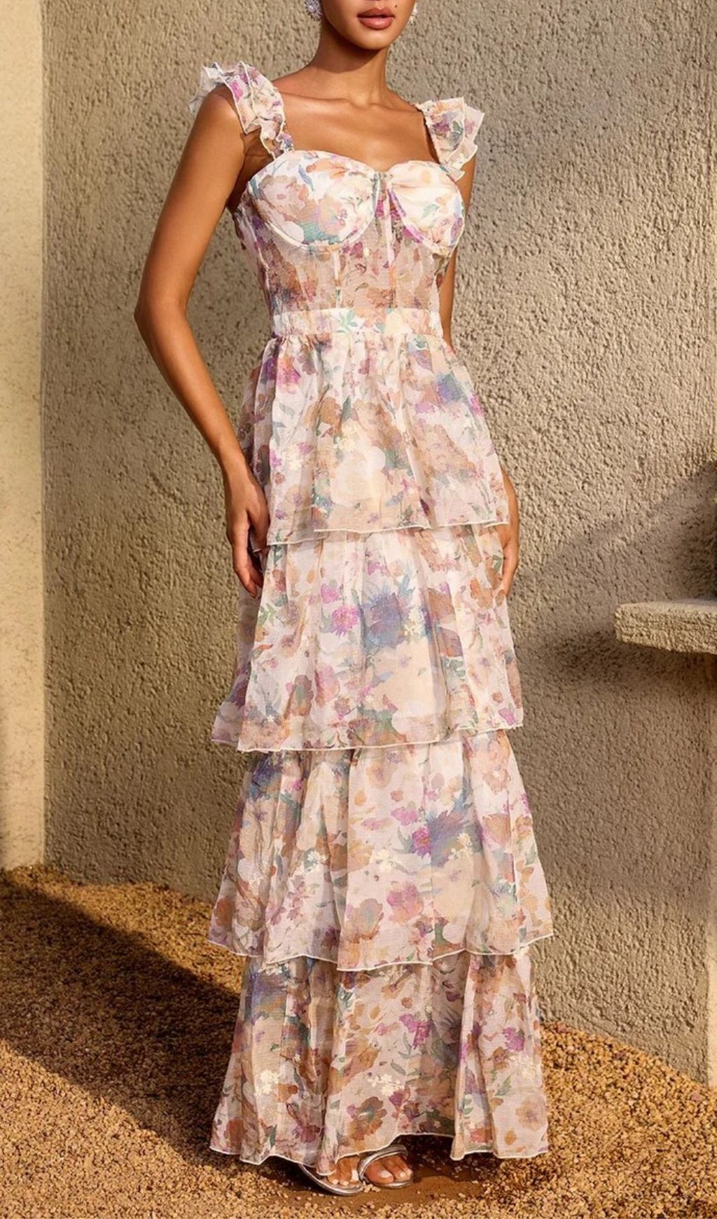 Phaevric Sleeveless Printed Tiered Maxi Dress