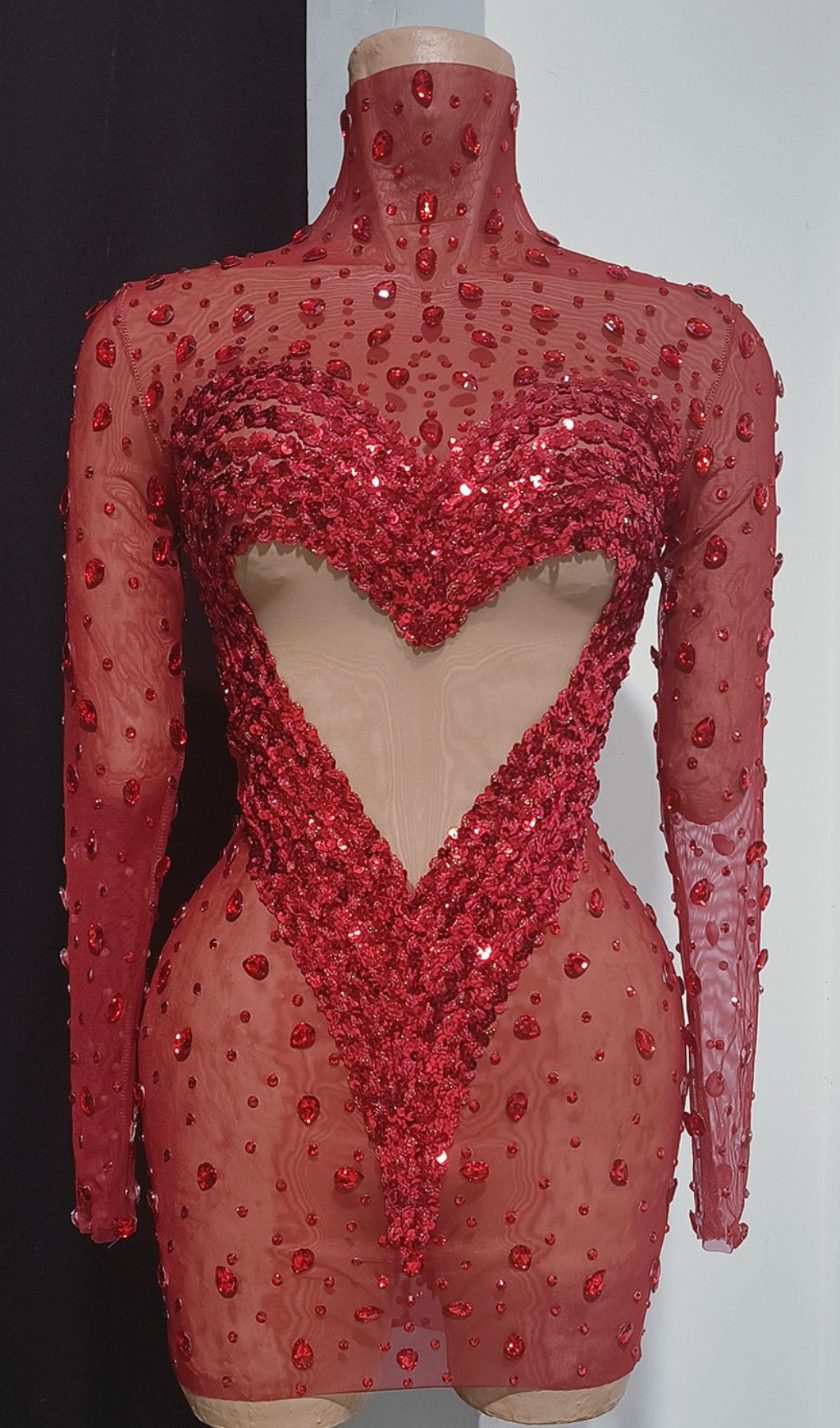 Jandina Dazzling Red Sequin & Diamante Mini Dress | Sheer Heart Party Glamour