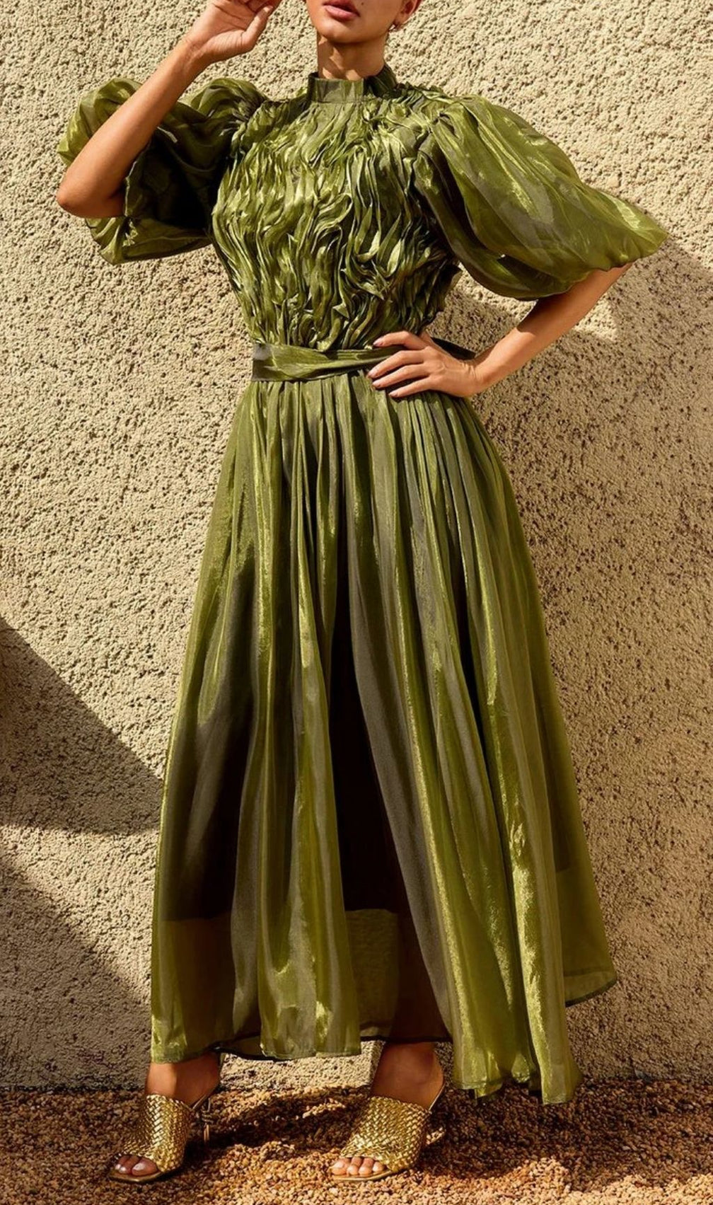 Zylarion Puff Sleeve Ruffle Maxi Dress