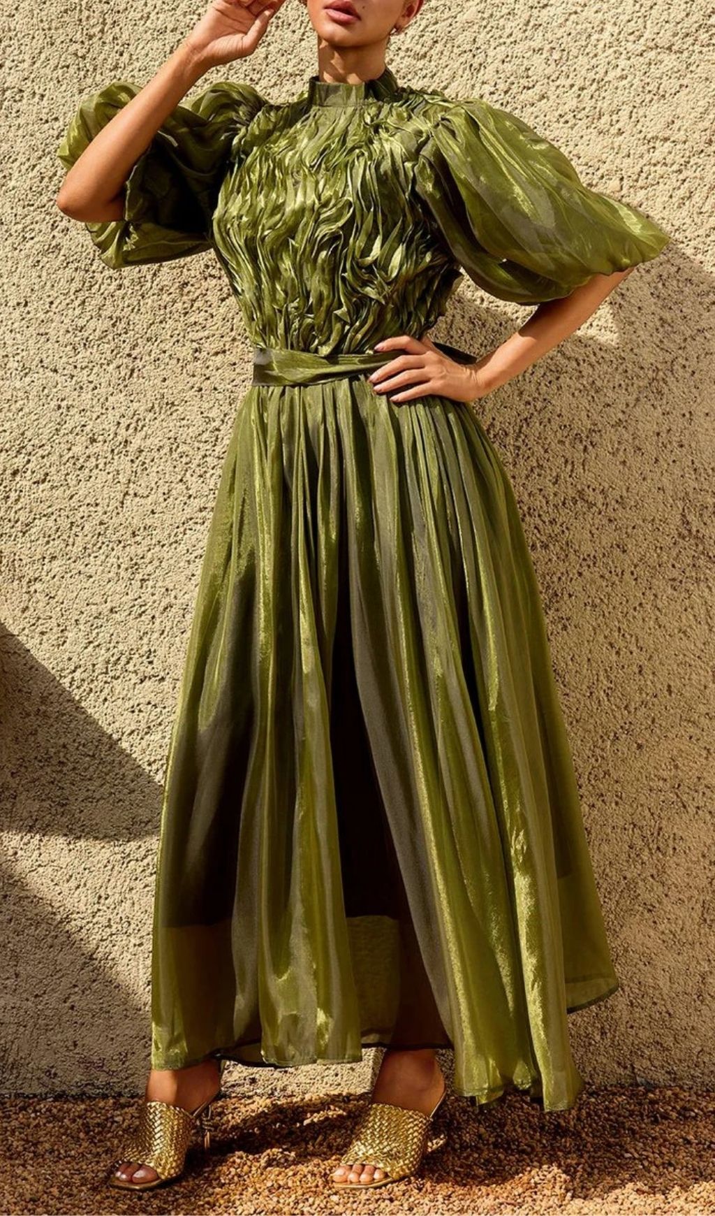 Zylarion Puff Sleeve Ruffle Maxi Dress