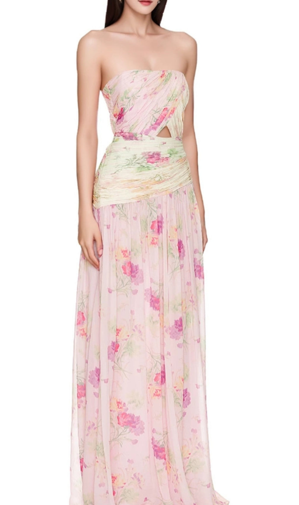 Erizelda Strapless Floral Printed Maxi Dress