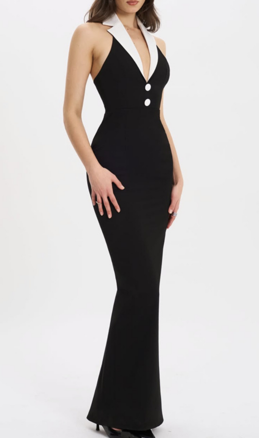 Gaetane Black Halter Bandage Maxi Dress
