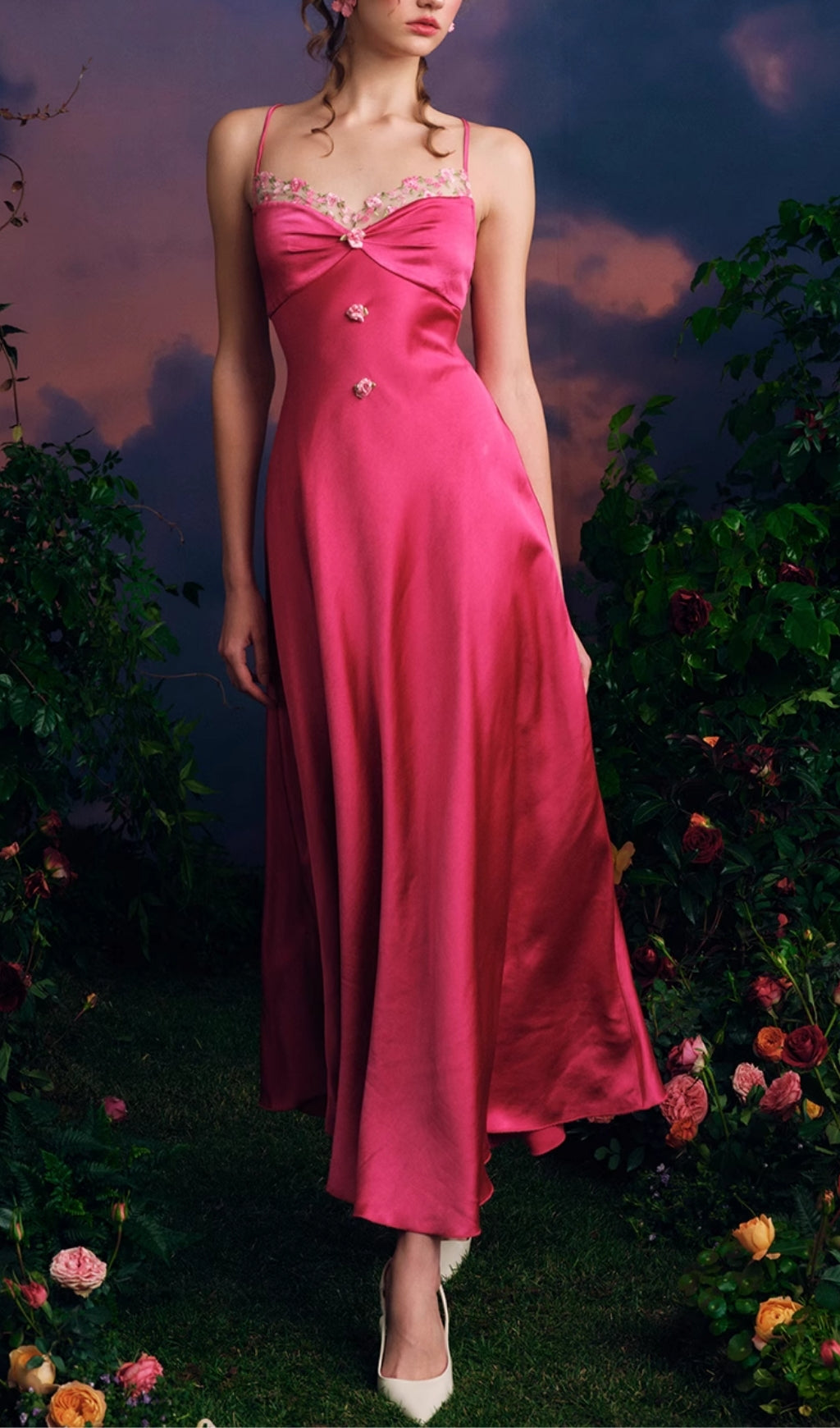 Ehawee Rose Red Floral Maxi Dress