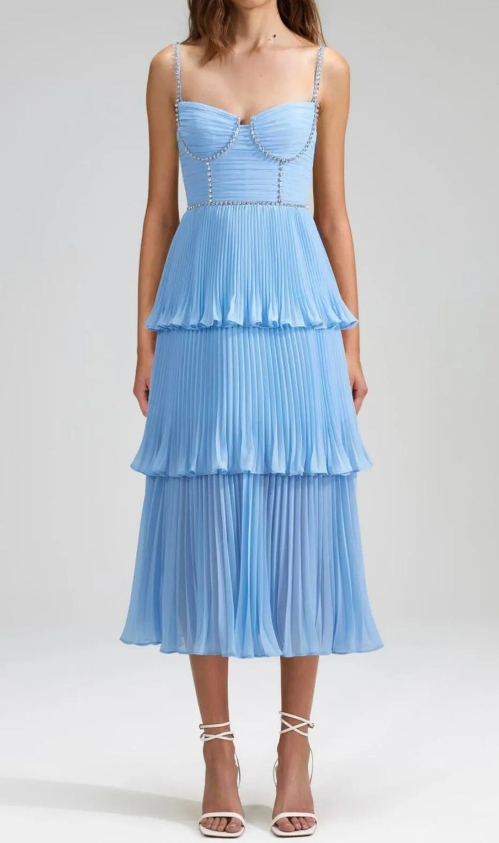Diamond Pleated Layered Midi Dress