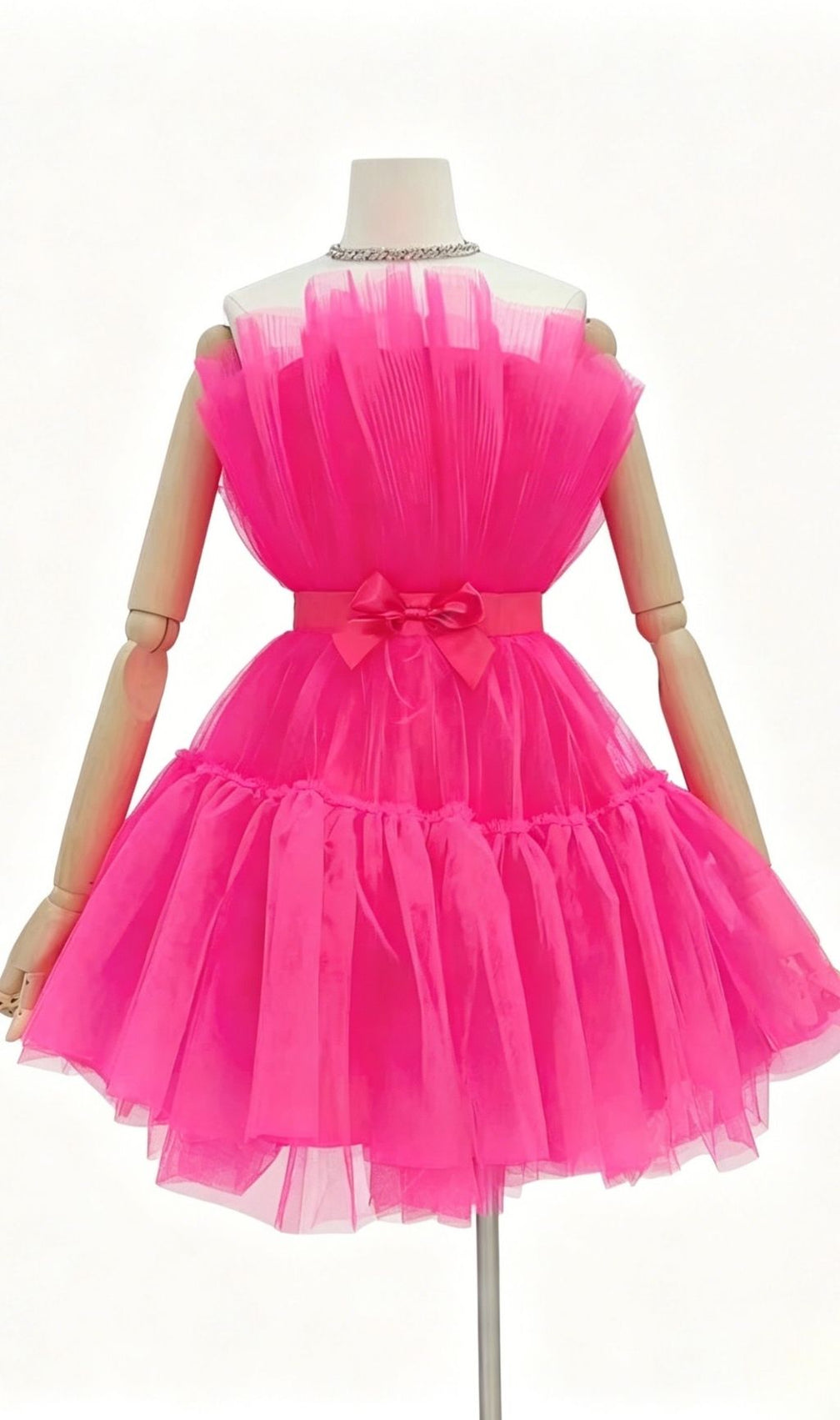 Frederica Bow-Accent Waist-Cinched Strapless Dress