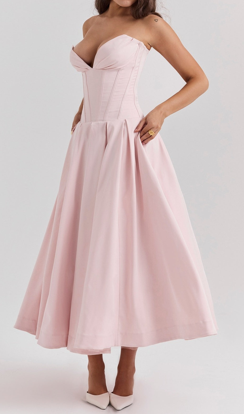 Devani Pink Strapless Corset Midi Dress