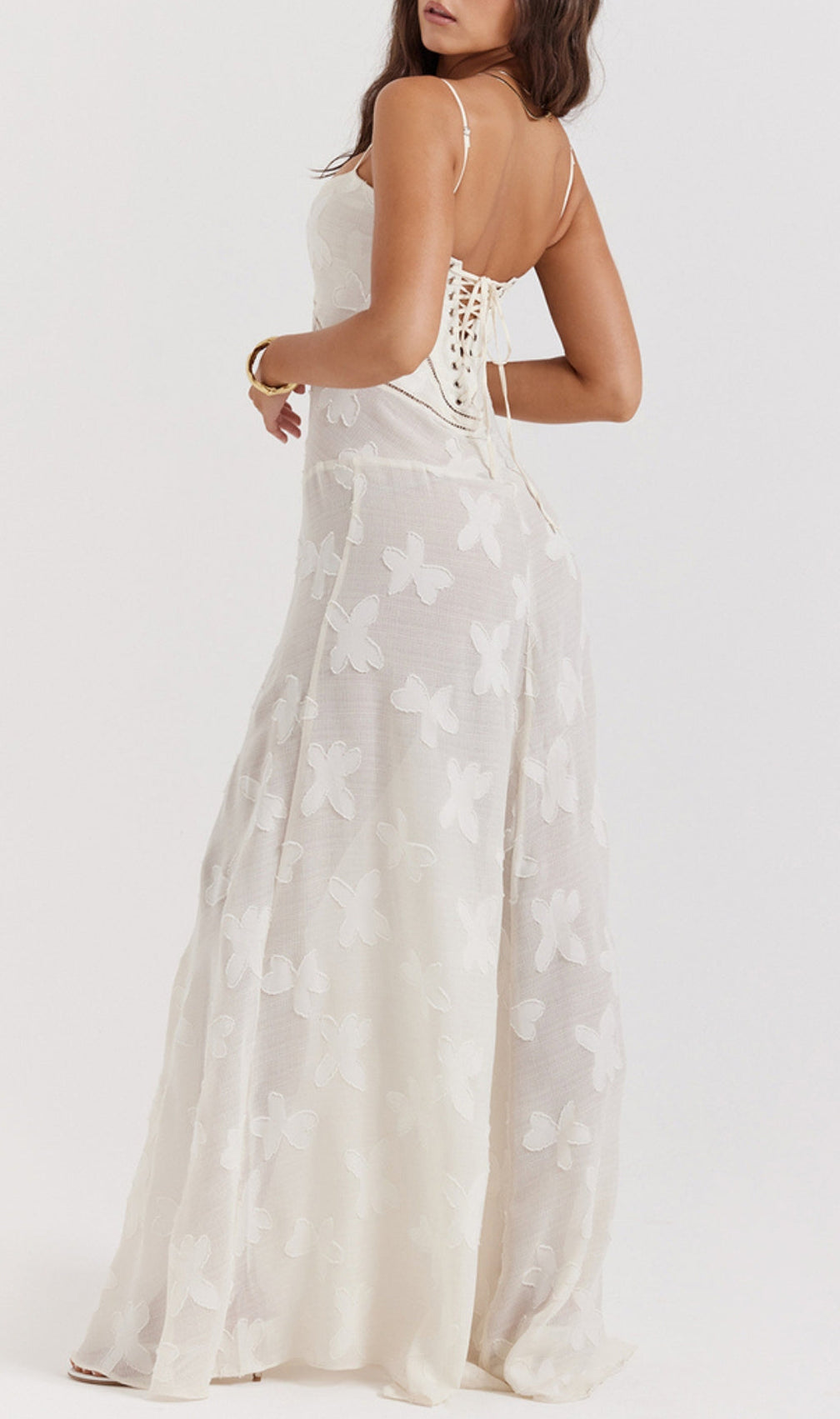 Billie Cream Floral Lace Back Maxi Dress