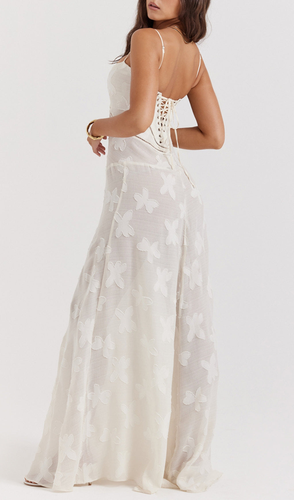 Billie Cream Floral Lace Back Maxi Dress
