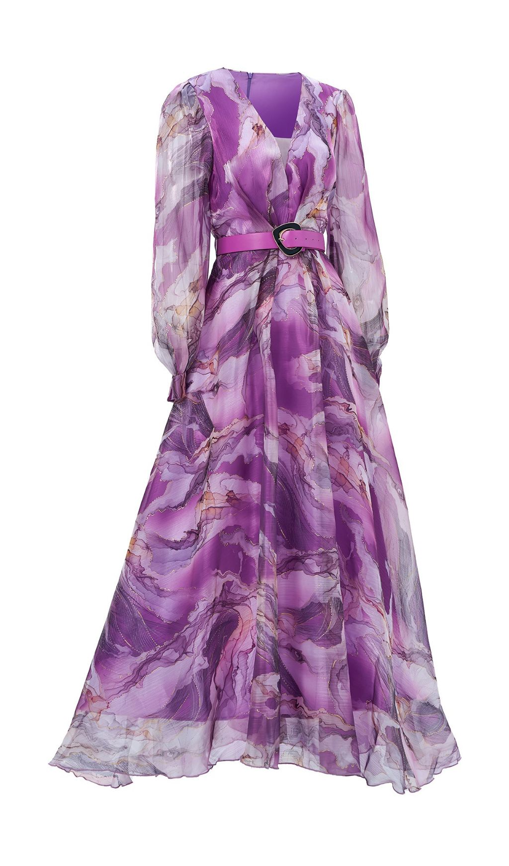 Feryal Purple Printed Long Sleeve Maxi Dress