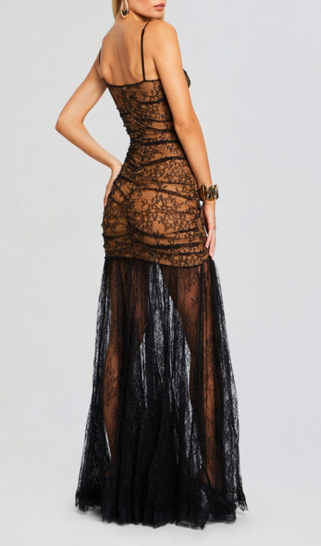 Cecily Black Lace Strappy Maxi Dress