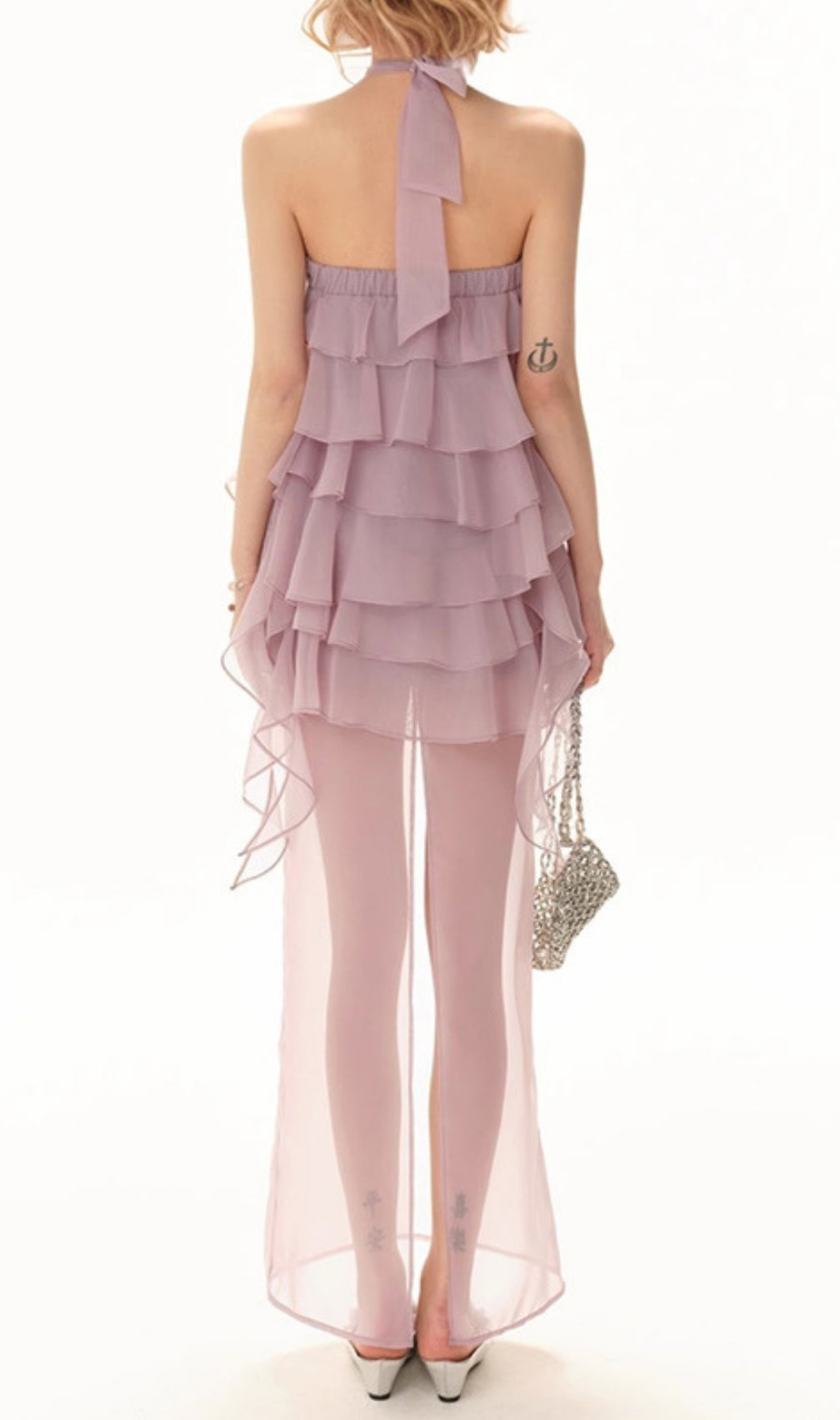 Farah Purple Halter Ruffle Maxi Dress