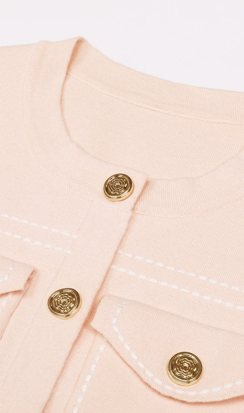 Chic Jumoke Knit Cardigan: Contrast Stitching & Gold Buttons