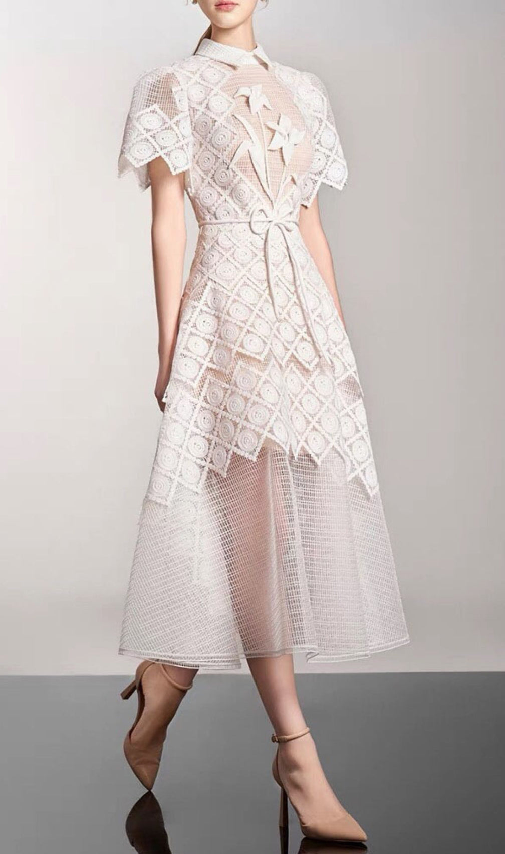 Arpina White Embroidery Midi Dress