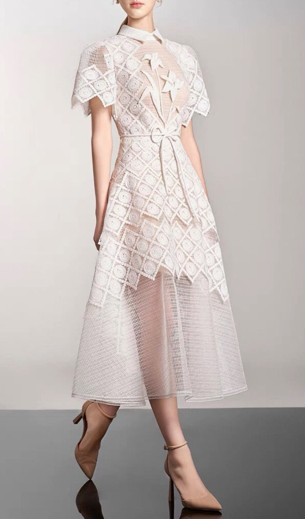 Arpina White Embroidery Midi Dress