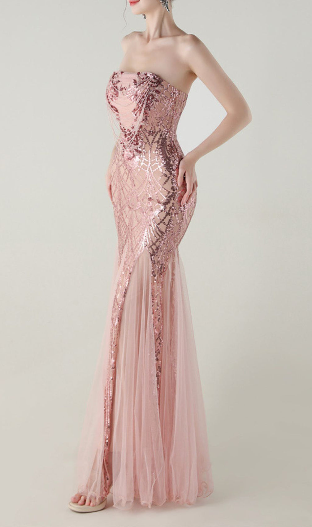 Ikuye Rose Gold Sequin Strapless Mermaid Gown - Gala & Prom Maxi Dress