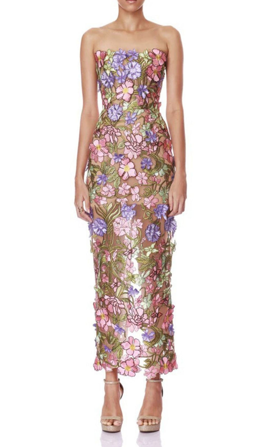 Kasey Enchanted Bloom Strapless Embroidered Maxi Dress