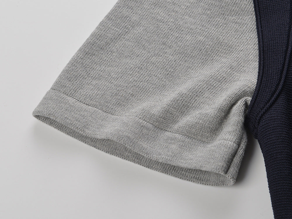 Chic Contrast Trim Short Sleeve Knit Dress | Ruffle Hem Mini Style