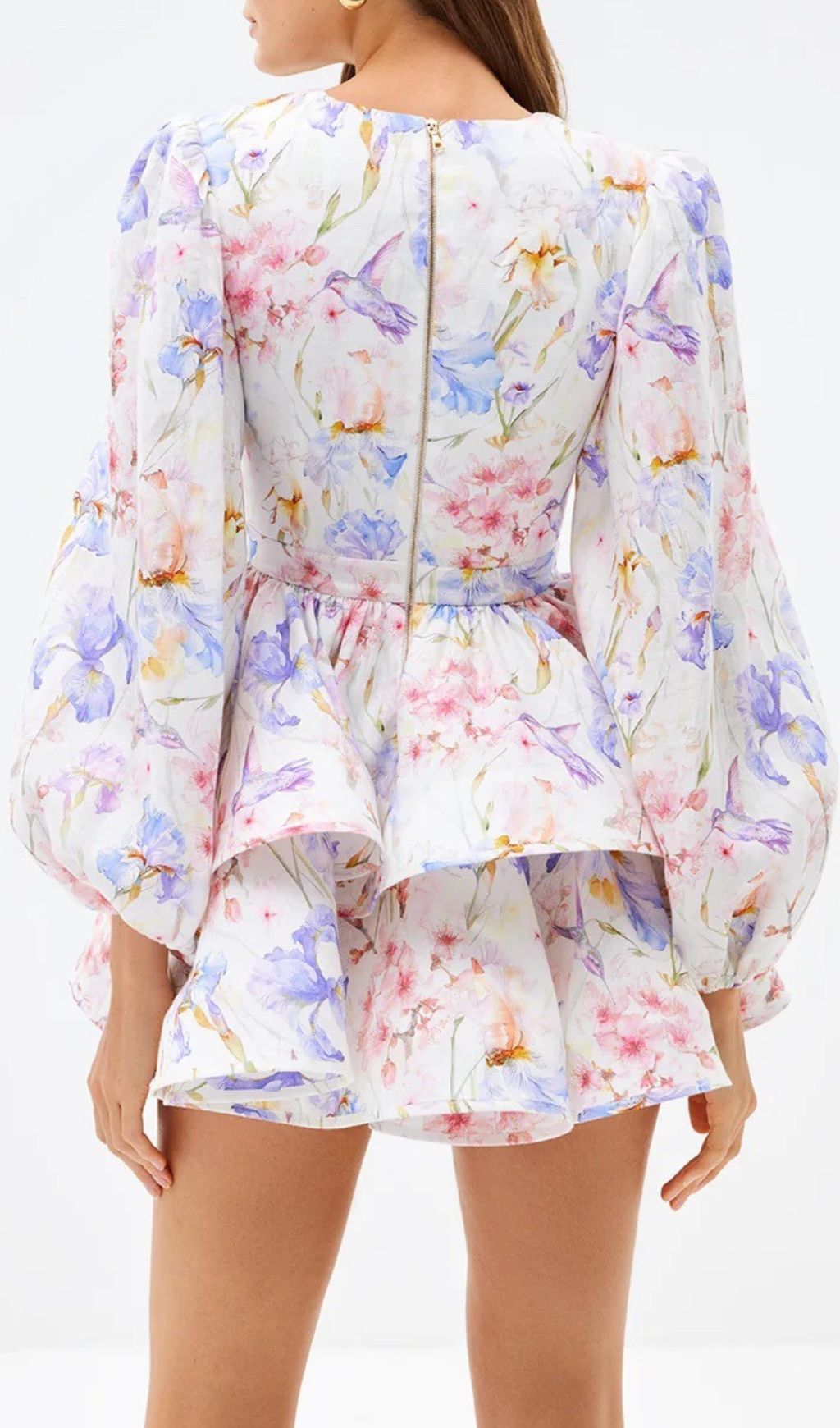 Engla Lantern Sleeve Printed Mini Dress