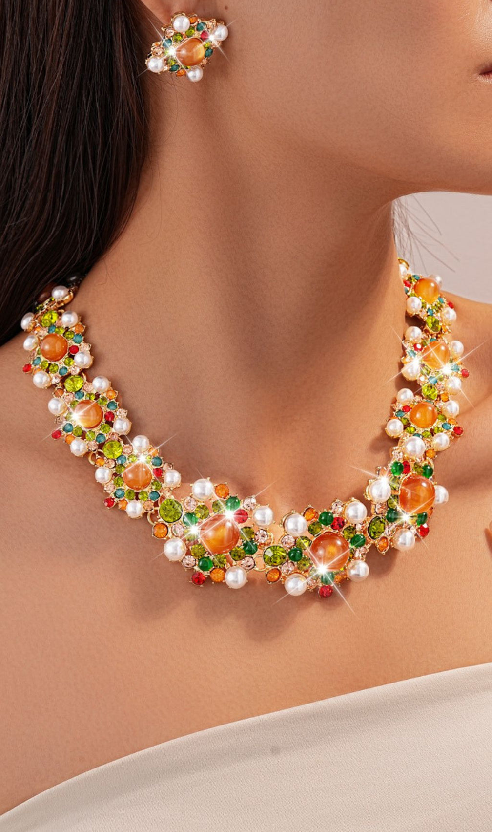 Kagami Vibrant Multi-Color Gemstone & Pearl Statement Jewelry Set
