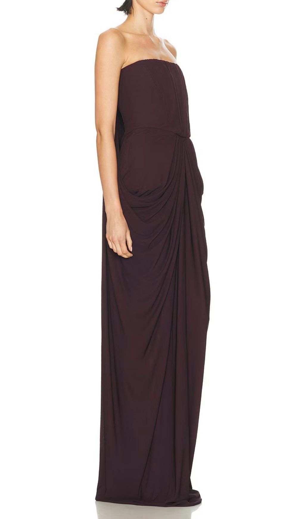 Katrice Luxe Coffee Strapless Ruched Maxi Dress | Elegant Evening Gown