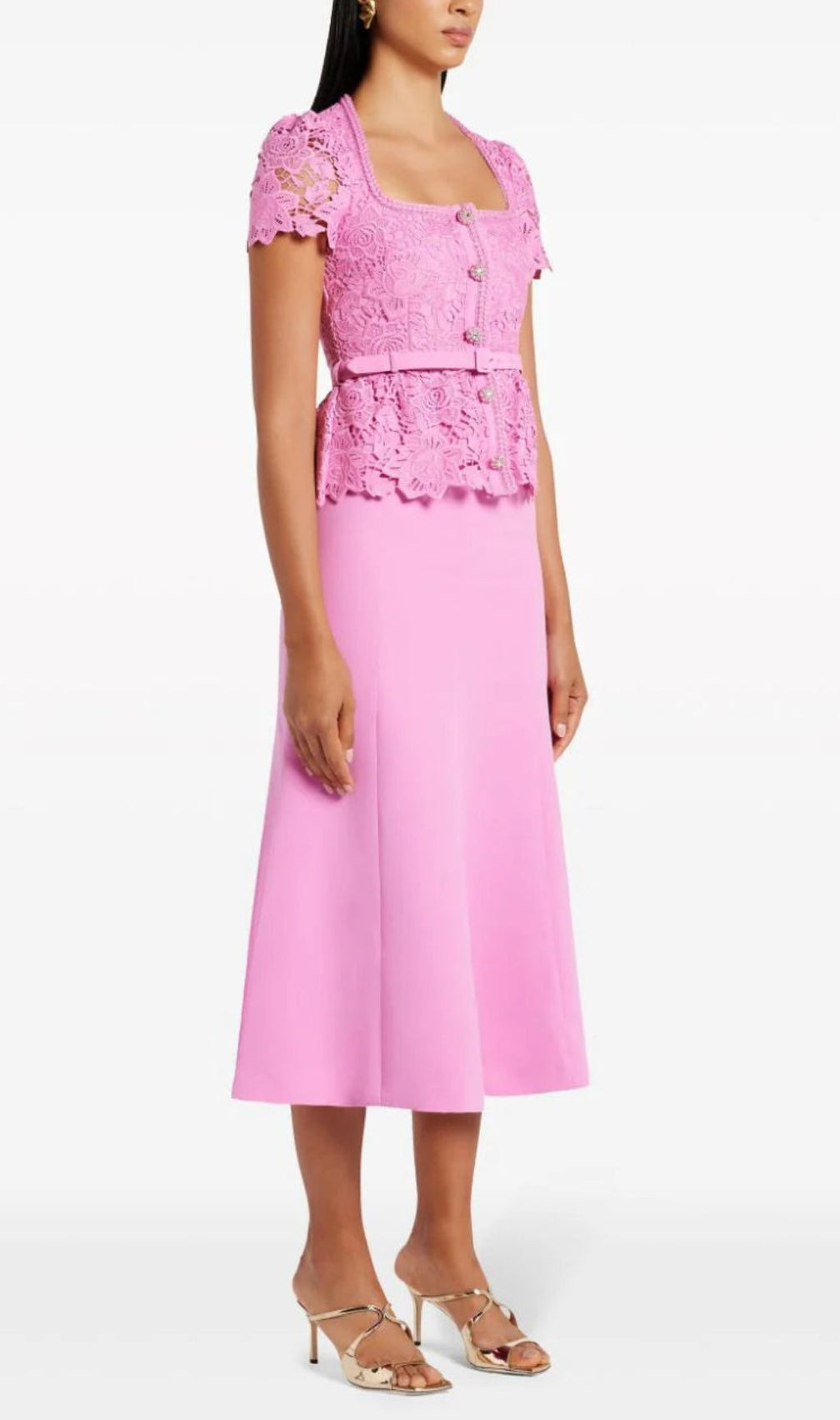 Aloha Pink Lace Tailored Midi Dress