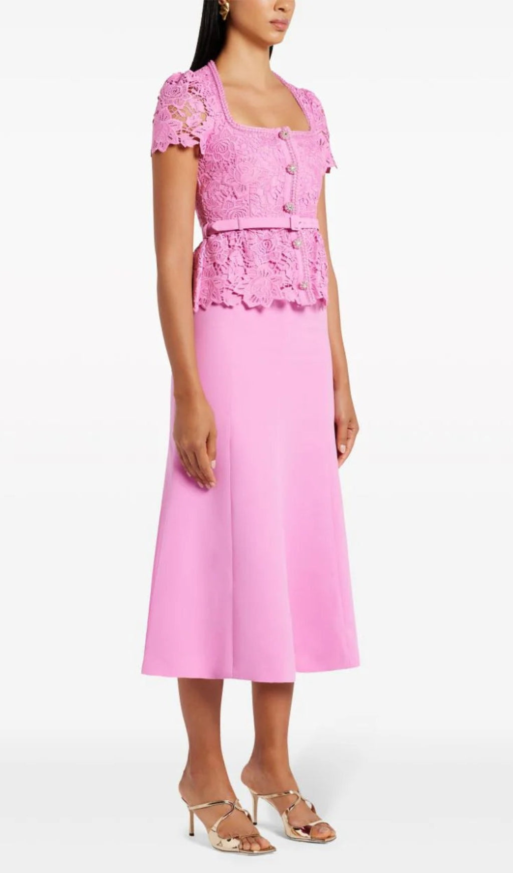 Aloha Pink Lace Tailored Midi Dress