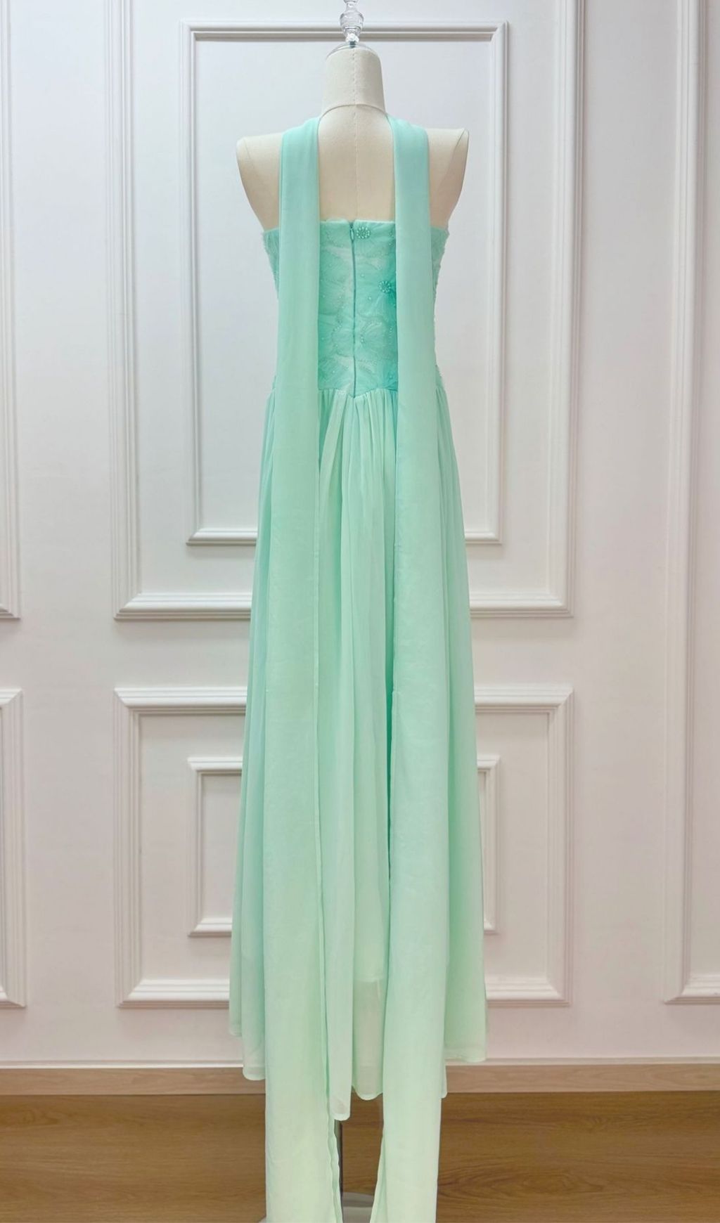 Kenley Ethereal Sage Green Strapless Floral Maxi Gown - Perfect for Weddings & Prom