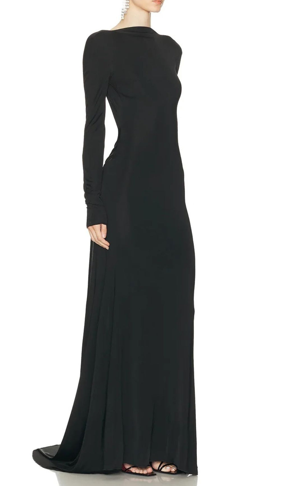 Iiona Black Backless Long Sleeve Maxi Dress: Dramatic & Elegant Evening Gown