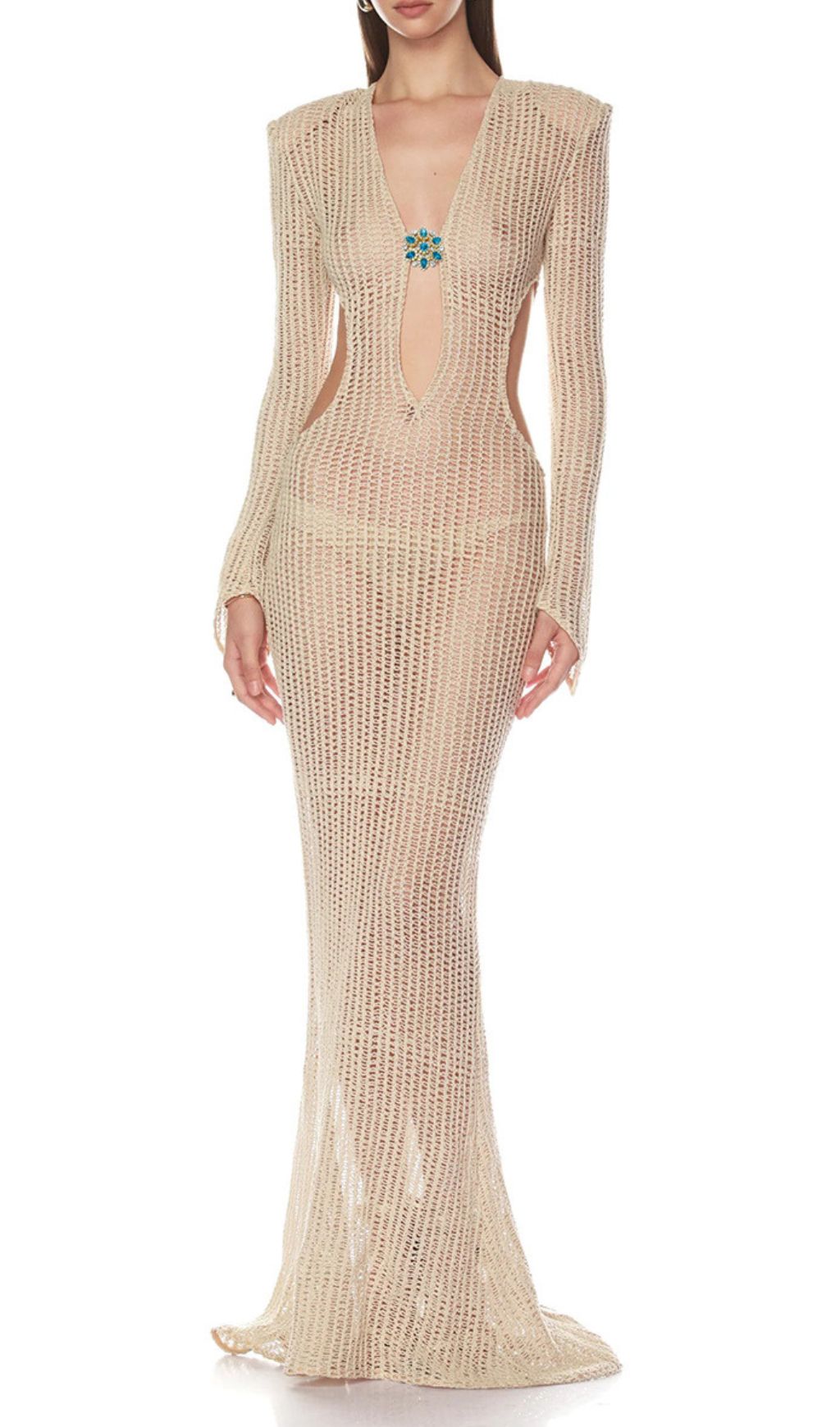 Jacory Allure Crochet Maxi Dress - Daring Cutouts & Long Sleeves